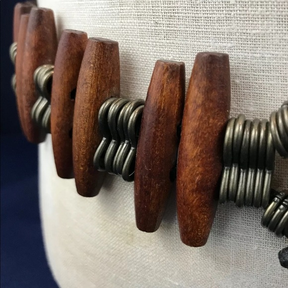 VTG Women Concho Belt Medallion Wood Bohemian 38” - Picture 3 of 8